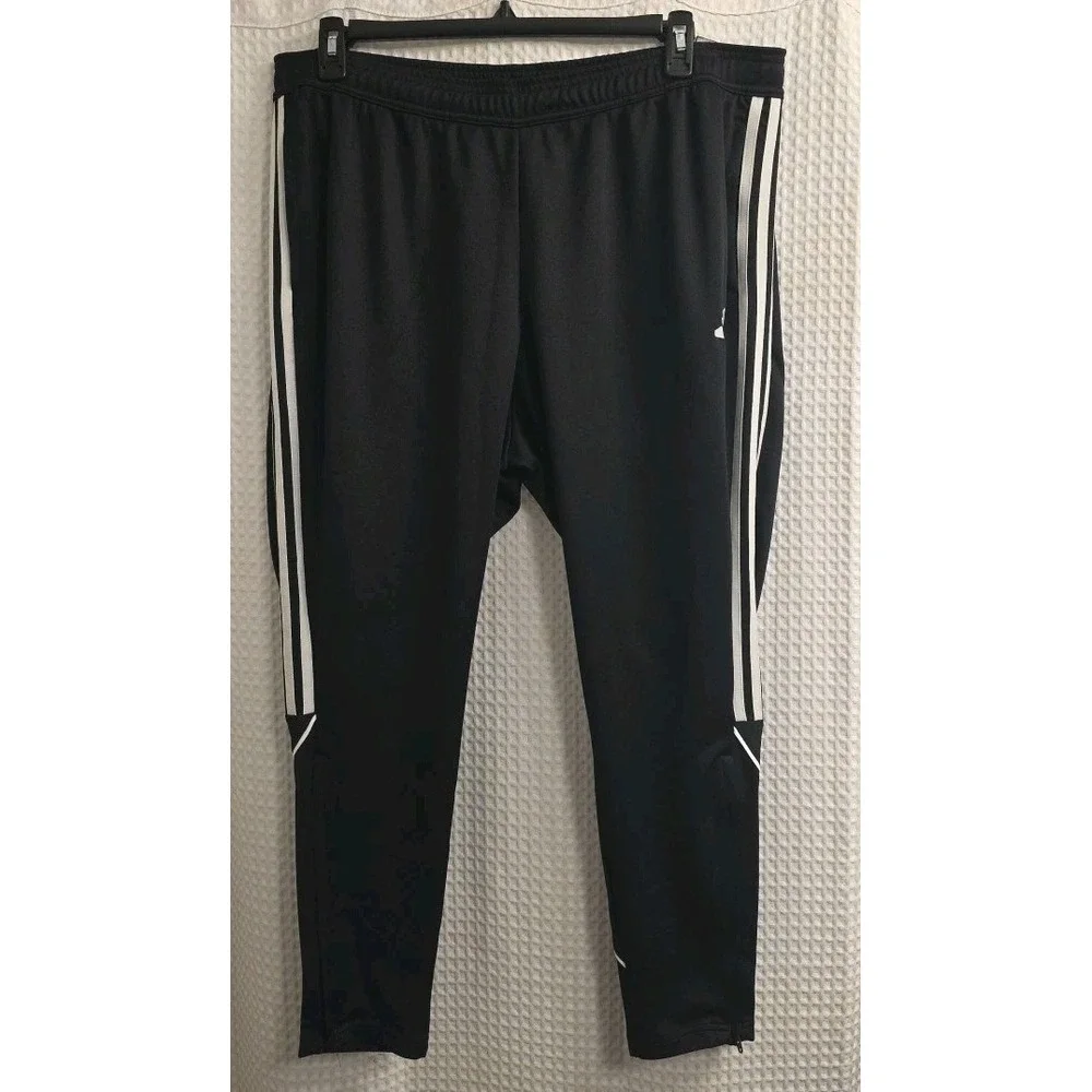 NEW Adidas Men Sweatpants 2X‎ Black Polyester Drawstring Skinny Zipper Leg Ankle